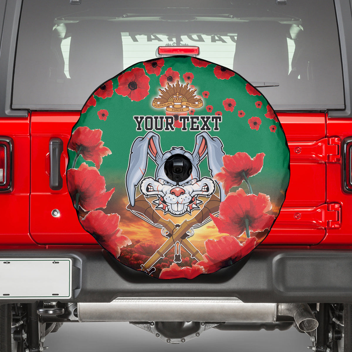 Personalised Rabbitohs Rugby ANZAC Spare Tire Cover Starry Night and Field of Poppies