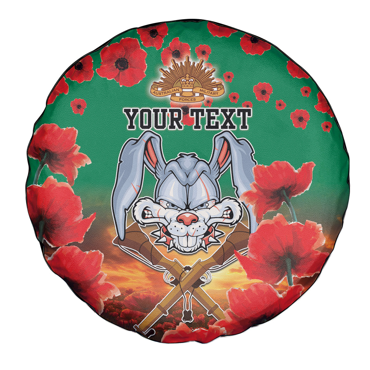 Personalised Rabbitohs Rugby ANZAC Spare Tire Cover Starry Night and Field of Poppies