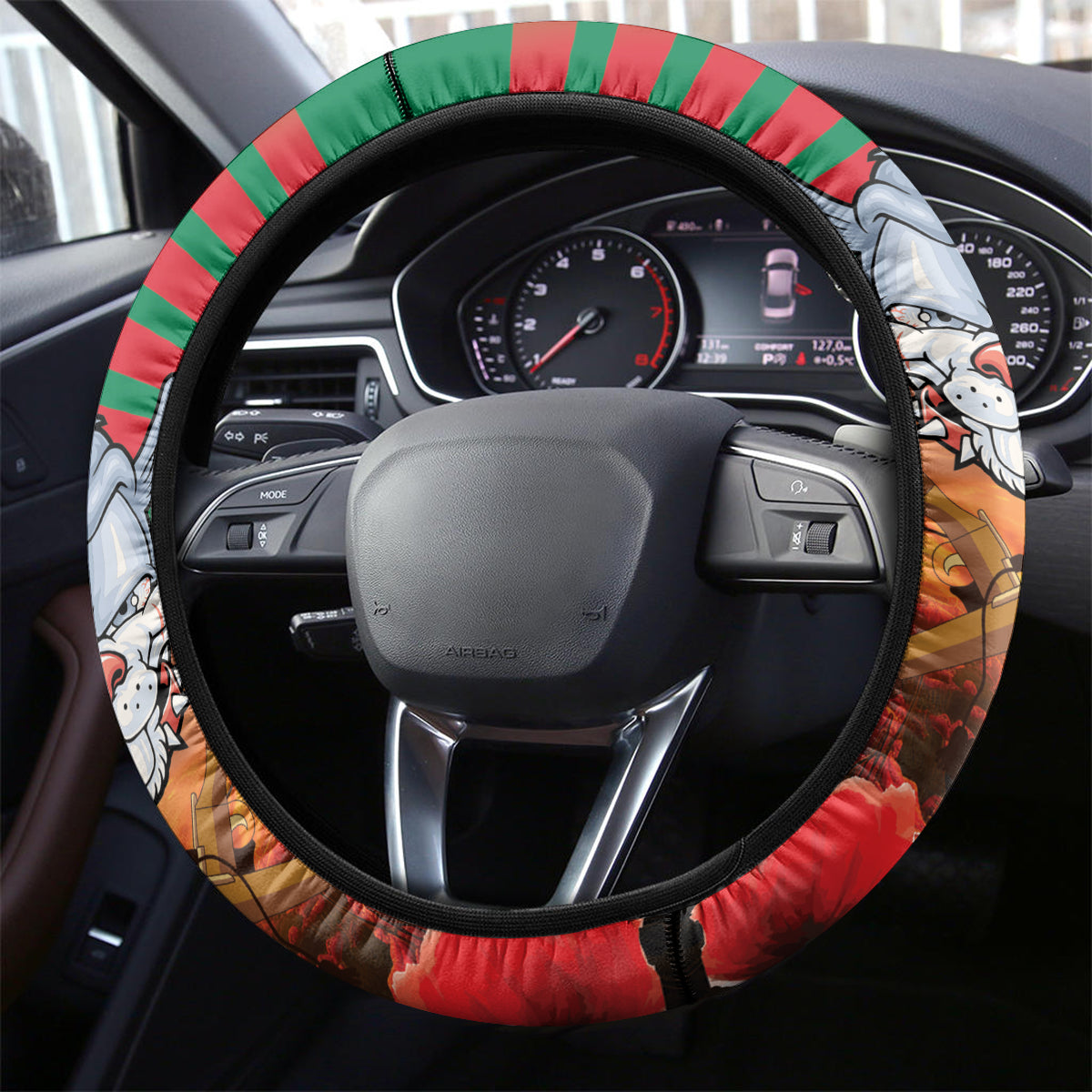 Rabbitohs Rugby ANZAC Steering Wheel Cover Starry Night and Field of Poppies