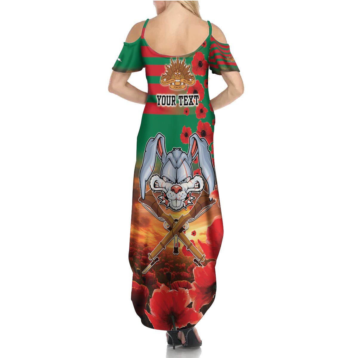 Personalised Rabbitohs Rugby ANZAC Summer Maxi Dress Starry Night and Field of Poppies