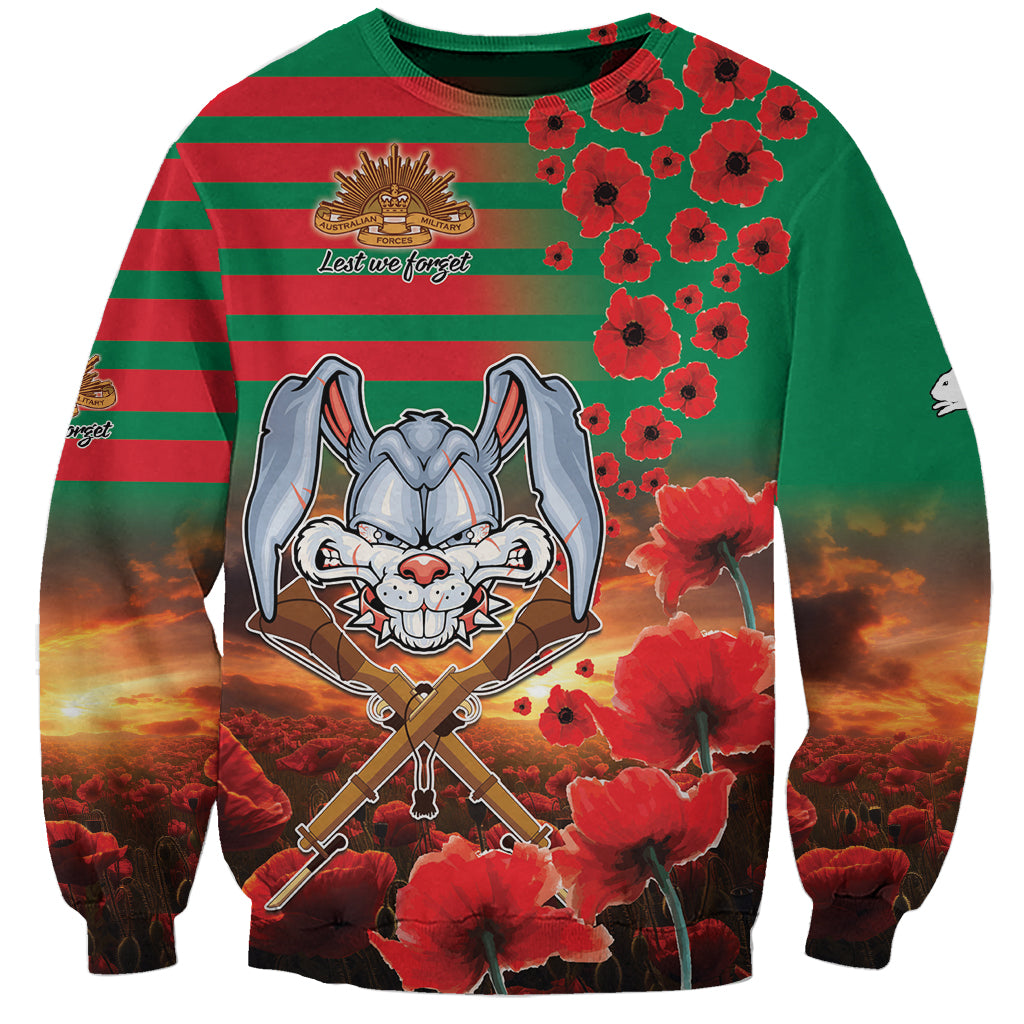 Personalised Rabbitohs Rugby ANZAC Sweatshirt Starry Night and Field of Poppies