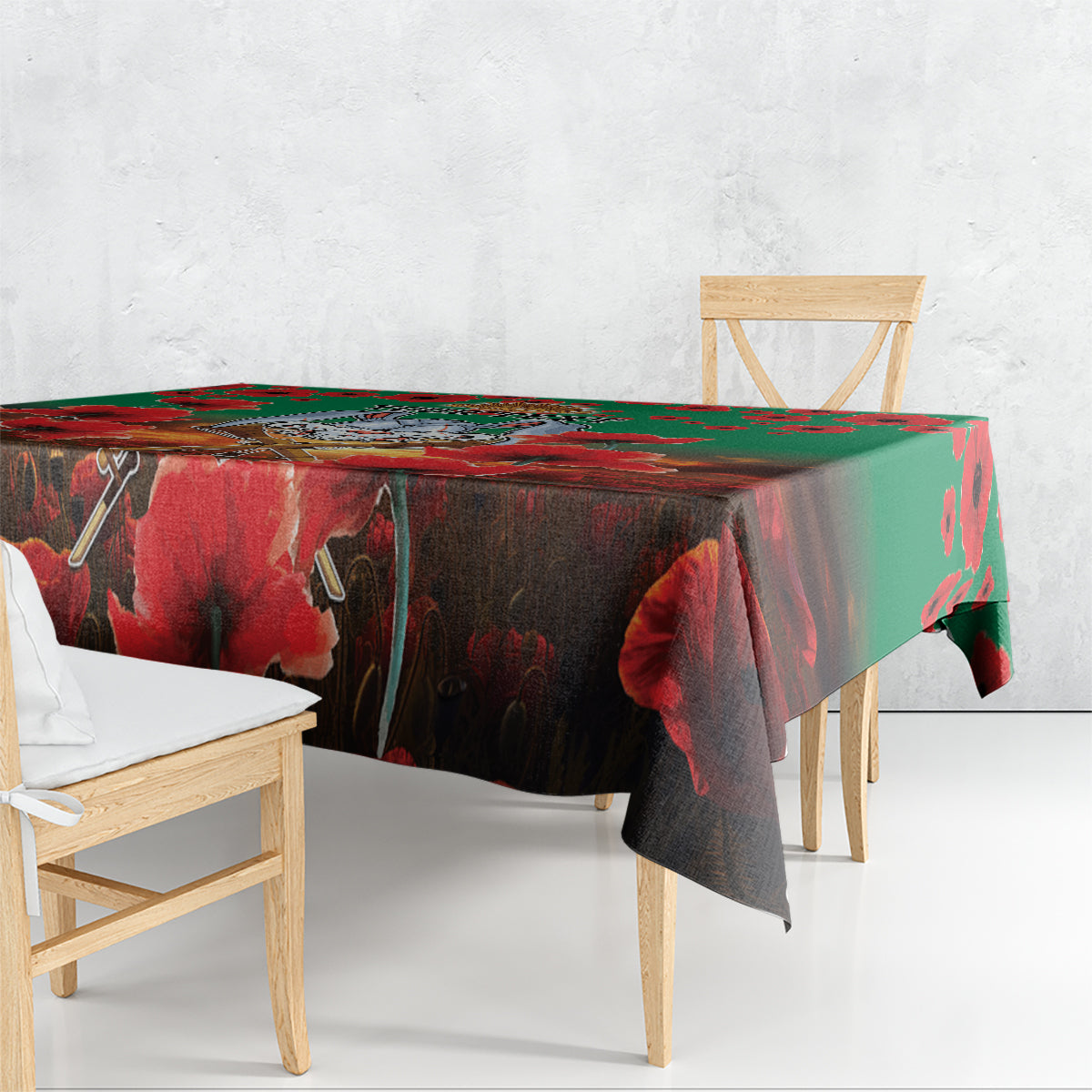 Personalised Rabbitohs Rugby ANZAC Tablecloth Starry Night and Field of Poppies