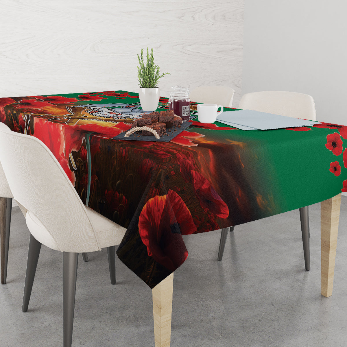 Personalised Rabbitohs Rugby ANZAC Tablecloth Starry Night and Field of Poppies