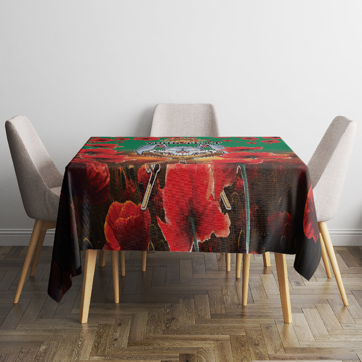 Personalised Rabbitohs Rugby ANZAC Tablecloth Starry Night and Field of Poppies