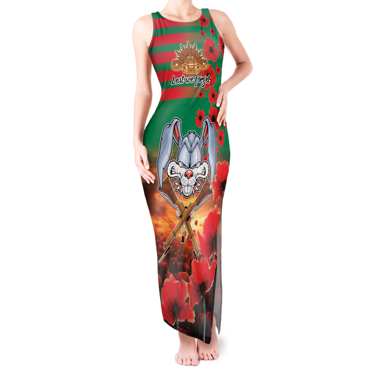 Personalised Rabbitohs Rugby ANZAC Tank Maxi Dress Starry Night and Field of Poppies