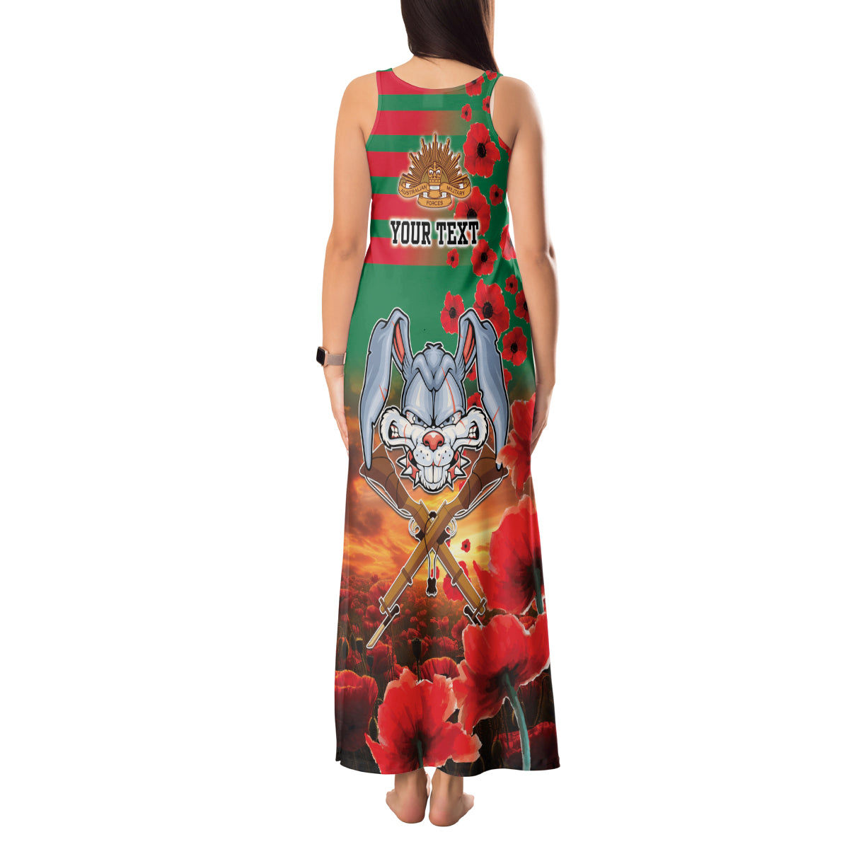 Personalised Rabbitohs Rugby ANZAC Tank Maxi Dress Starry Night and Field of Poppies