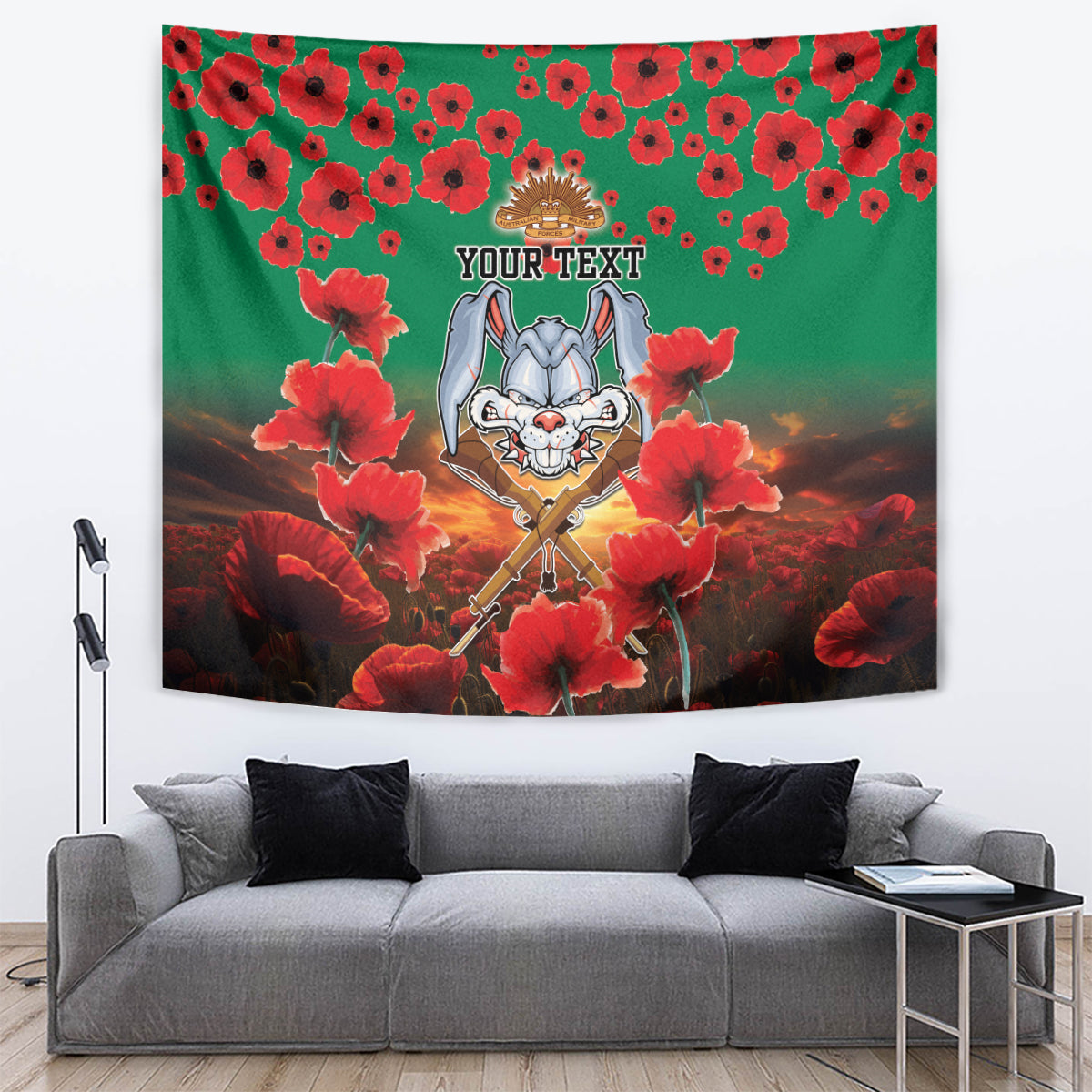 Personalised Rabbitohs Rugby ANZAC Tapestry Starry Night and Field of Poppies