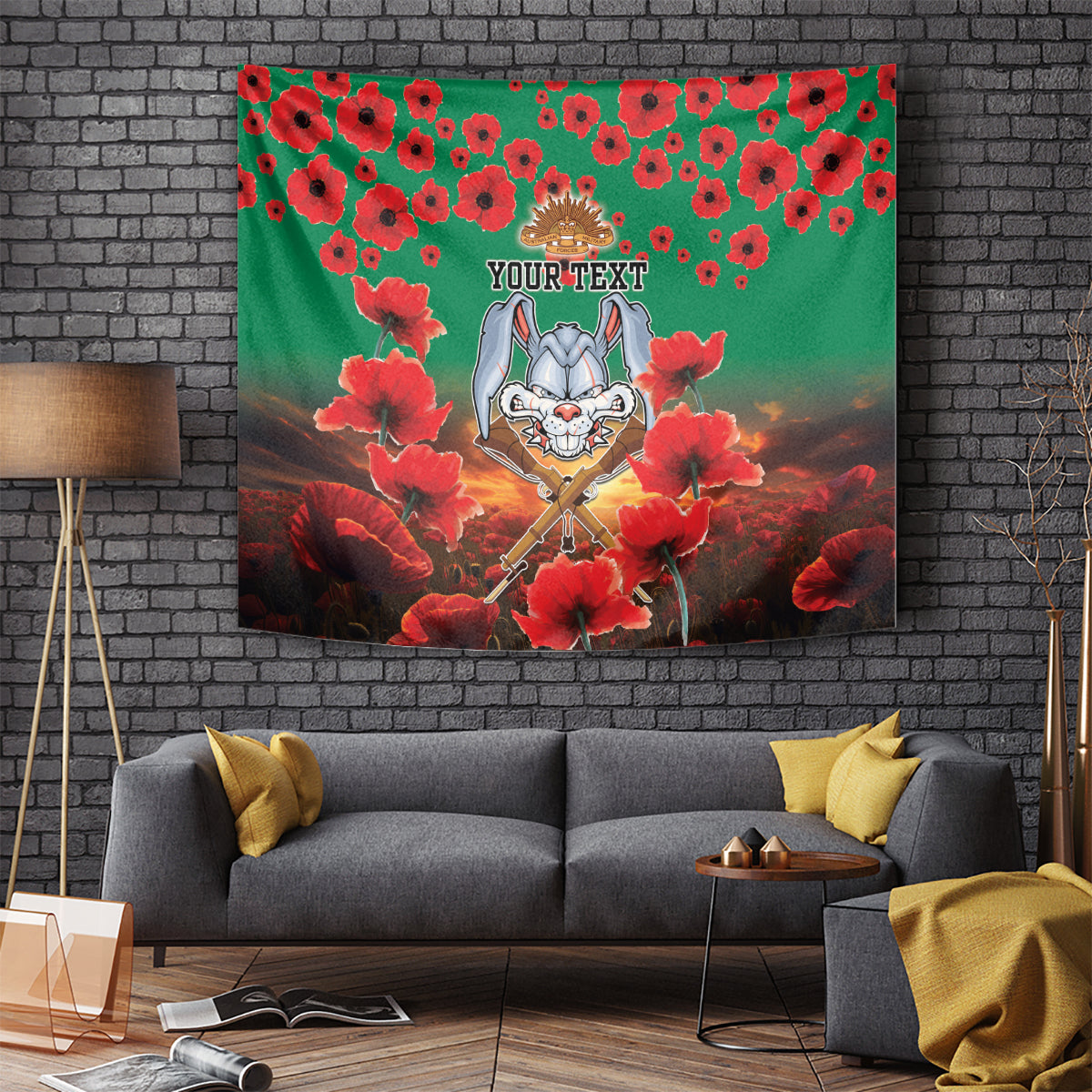 Personalised Rabbitohs Rugby ANZAC Tapestry Starry Night and Field of Poppies