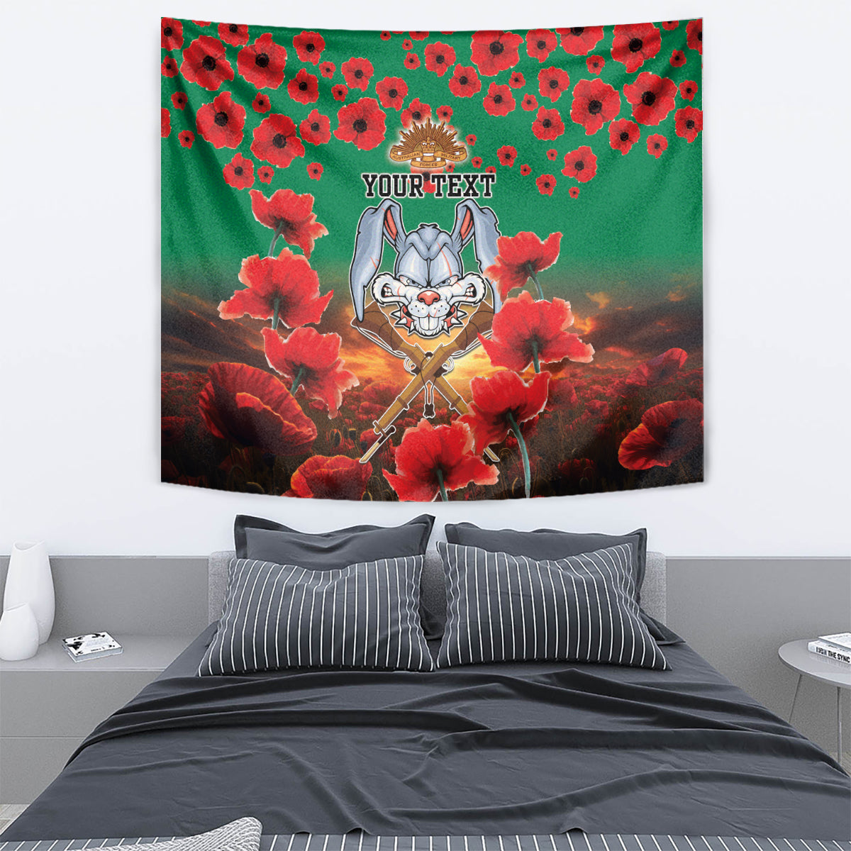 Personalised Rabbitohs Rugby ANZAC Tapestry Starry Night and Field of Poppies