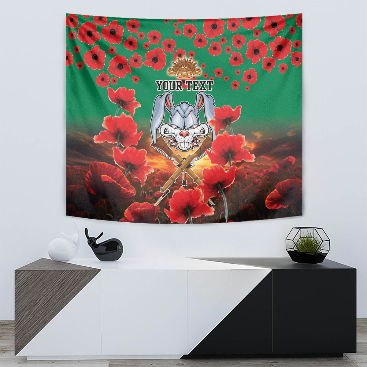 Personalised Rabbitohs Rugby ANZAC Tapestry Starry Night and Field of Poppies