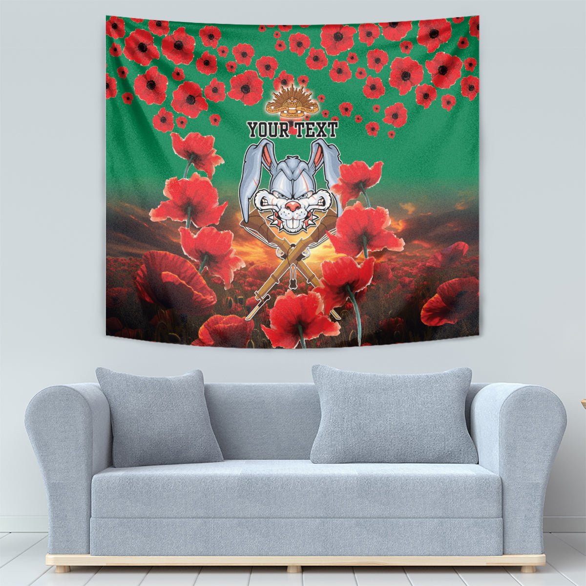 Personalised Rabbitohs Rugby ANZAC Tapestry Starry Night and Field of Poppies