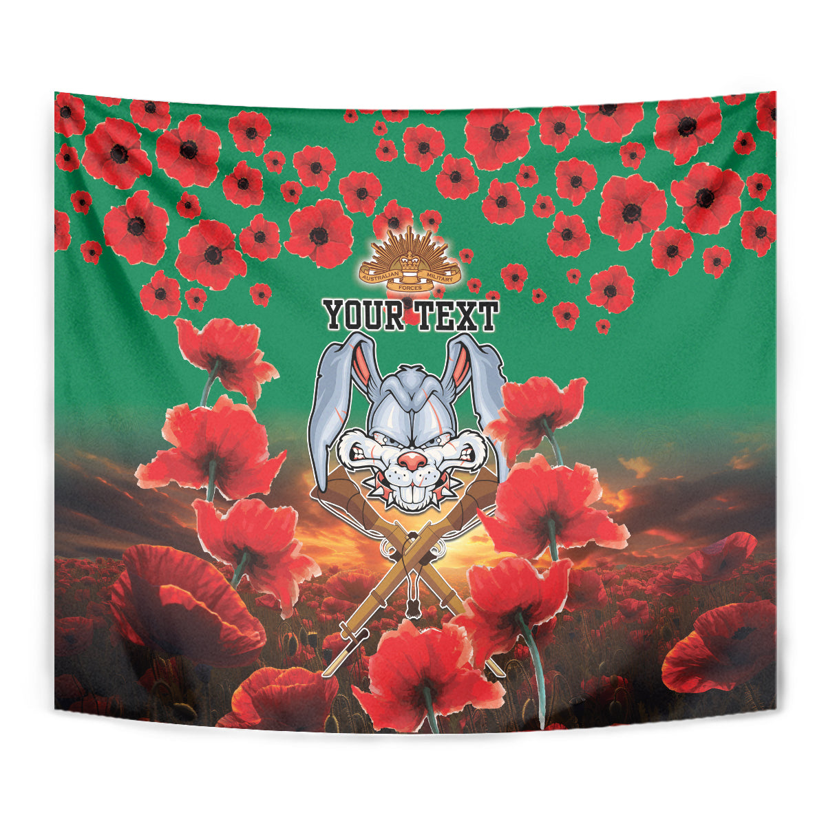 Personalised Rabbitohs Rugby ANZAC Tapestry Starry Night and Field of Poppies