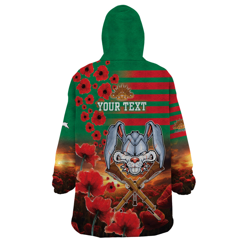 Personalised Rabbitohs Rugby ANZAC Wearable Blanket Hoodie Starry Night and Field of Poppies