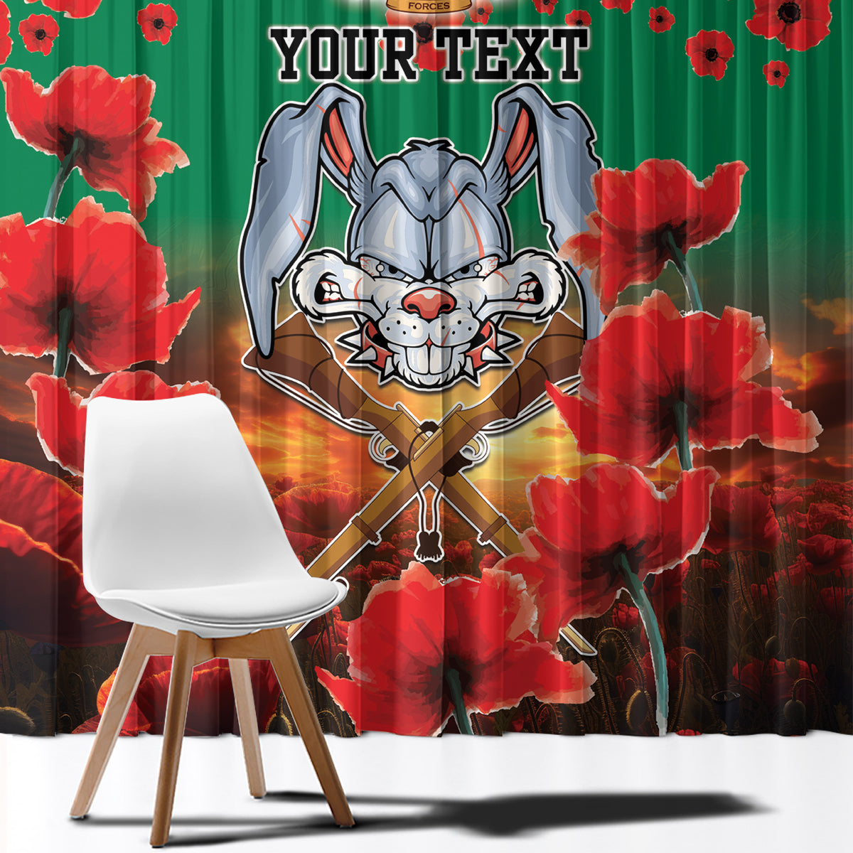 Personalised Rabbitohs Rugby ANZAC Window Curtain Starry Night and Field of Poppies