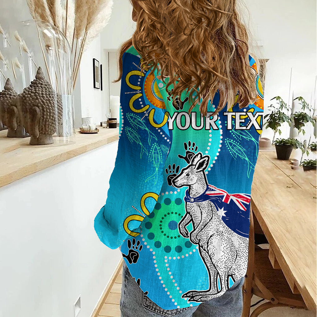 Personalised Australia Kangaroo Women Casual Shirt Aboriginal Tribal Art Stylization LT9