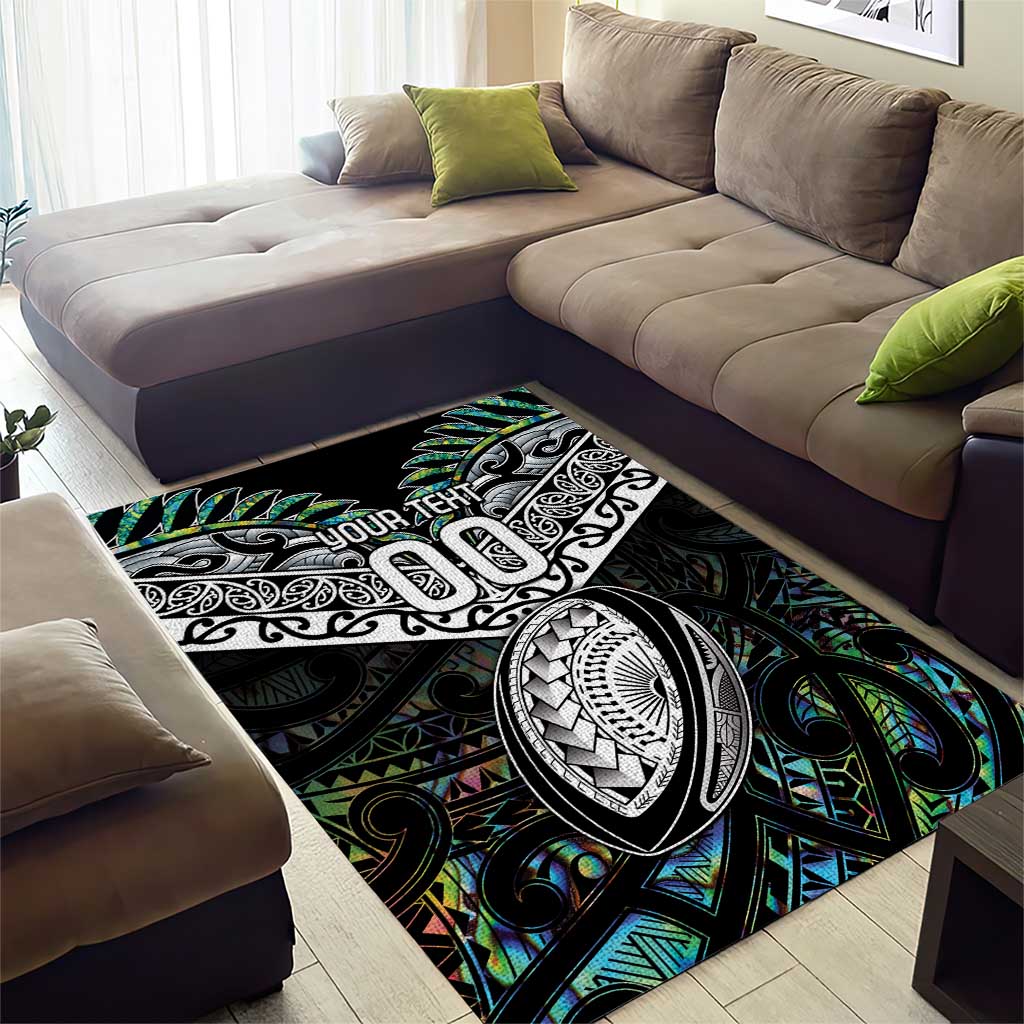 Custom New Zealand Area Rug Maori Rugby Tattoo Papua Shell