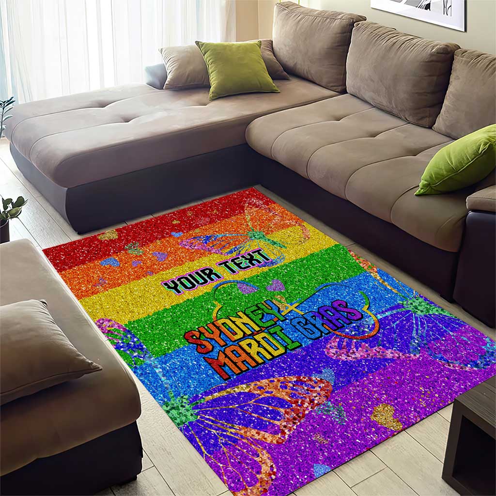 Sydney Mardi Gras Personalized Area Rug Pride Rainbow Glitter Colorful Style