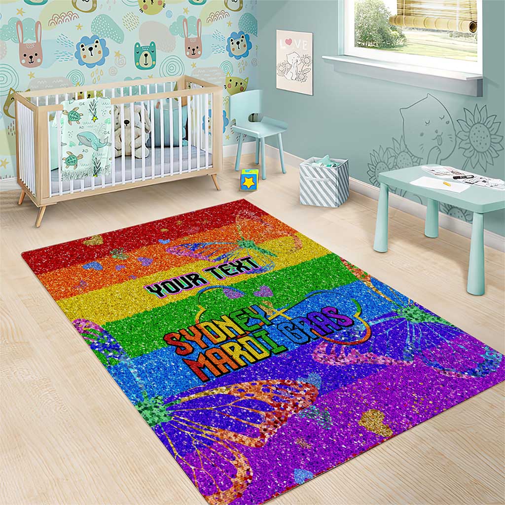 Sydney Mardi Gras Personalized Area Rug Pride Rainbow Glitter Colorful Style