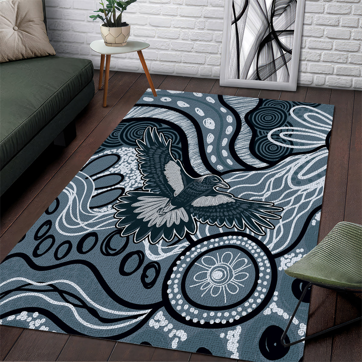 Magpies Aboriginal Art Area Rug