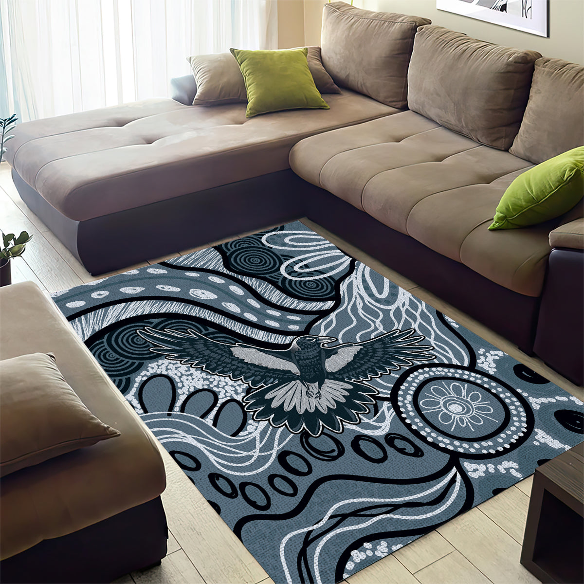 Magpies Aboriginal Art Area Rug