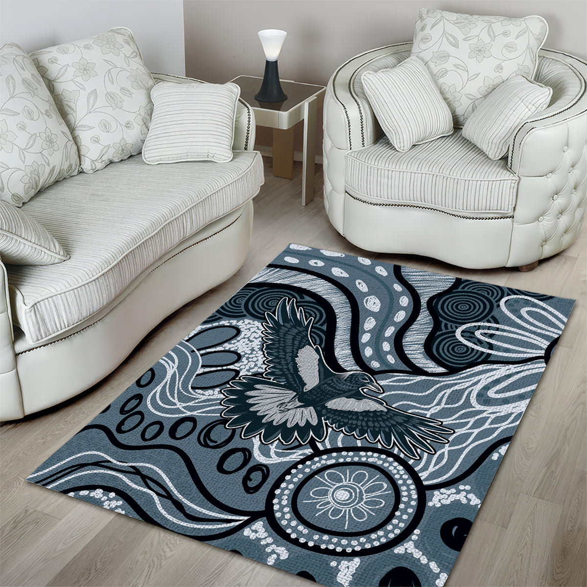 Magpies Aboriginal Art Area Rug