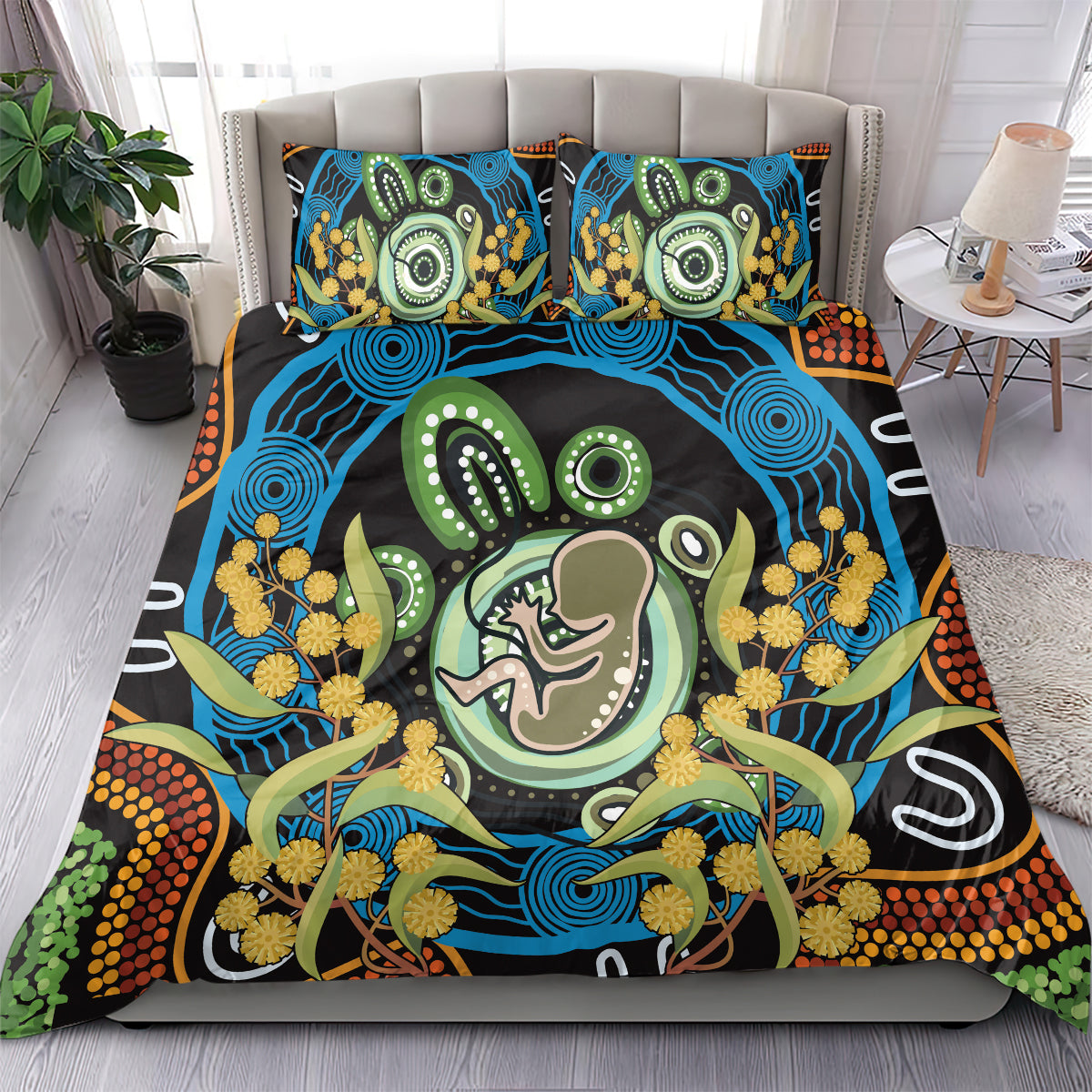 Baby in the Womb Bedding Set Aboriginal Art Style