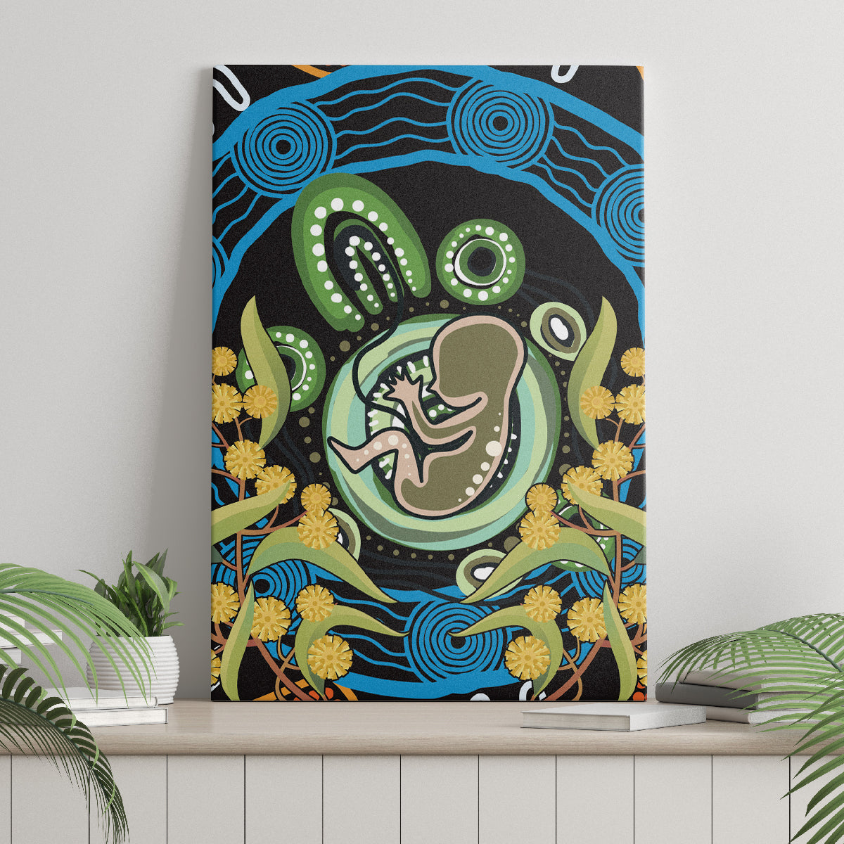 Baby in the Womb Canvas Wall Art Aboriginal Art Style