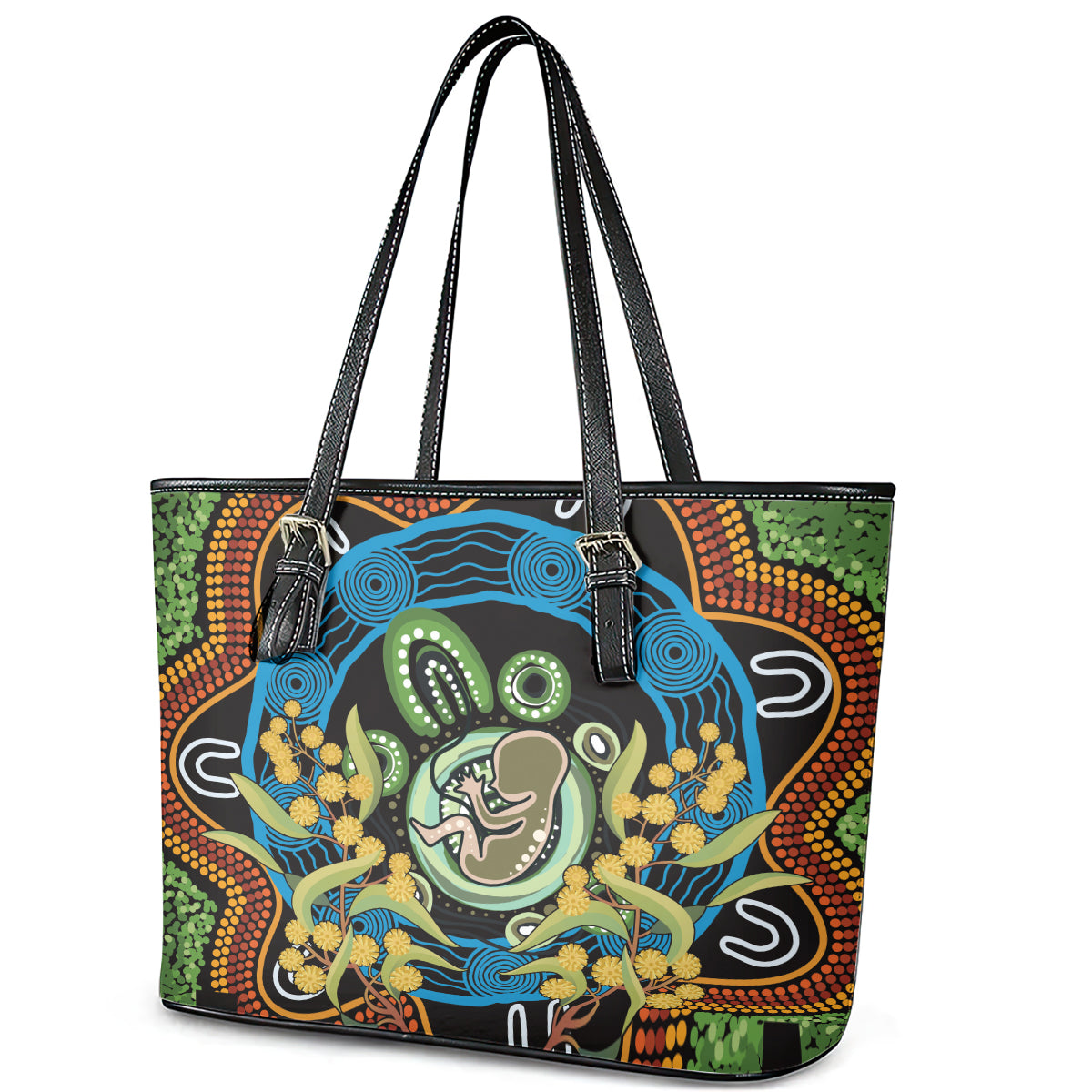 Baby in the Womb Leather Tote Bag Aboriginal Art Style