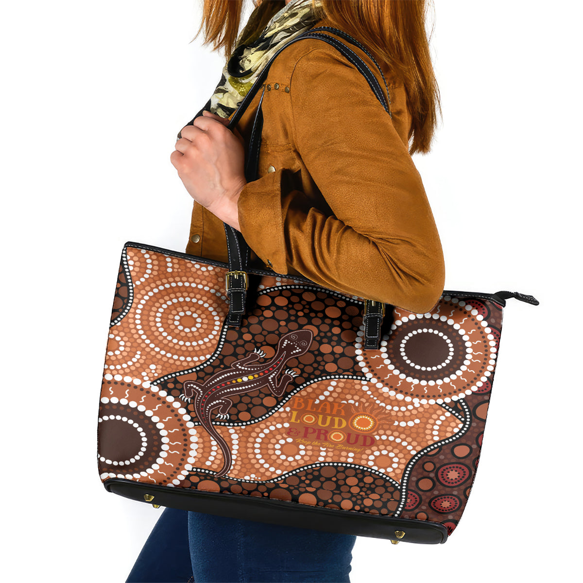 Lizard NAIDOC 2024 Leather Tote Bag Aboriginal Art Style