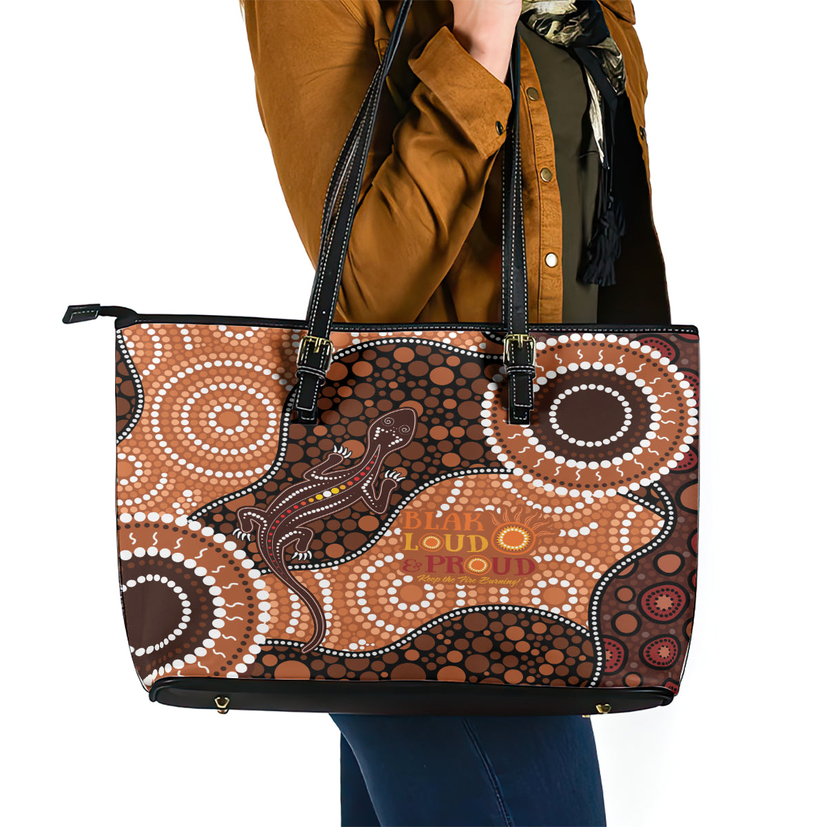 Lizard NAIDOC 2024 Leather Tote Bag Aboriginal Art Style