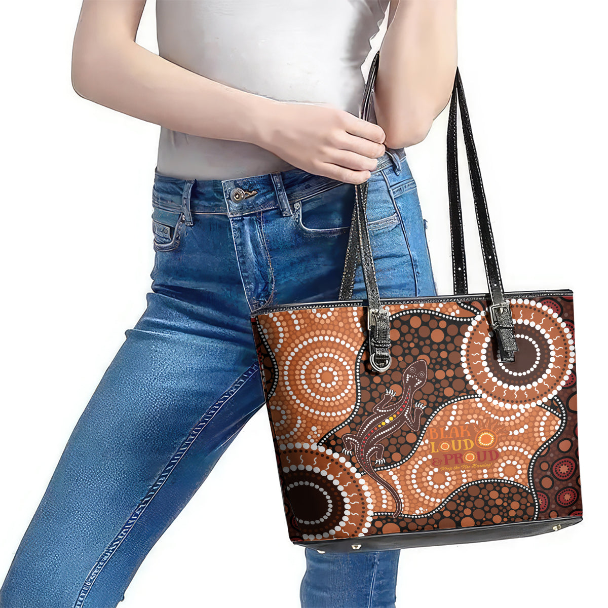 Lizard NAIDOC 2024 Leather Tote Bag Aboriginal Art Style