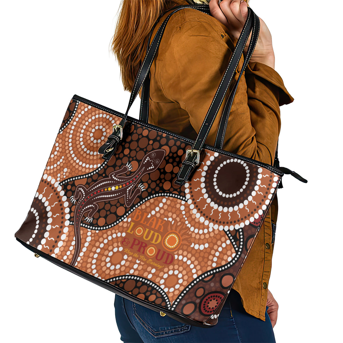 Lizard NAIDOC 2024 Leather Tote Bag Aboriginal Art Style