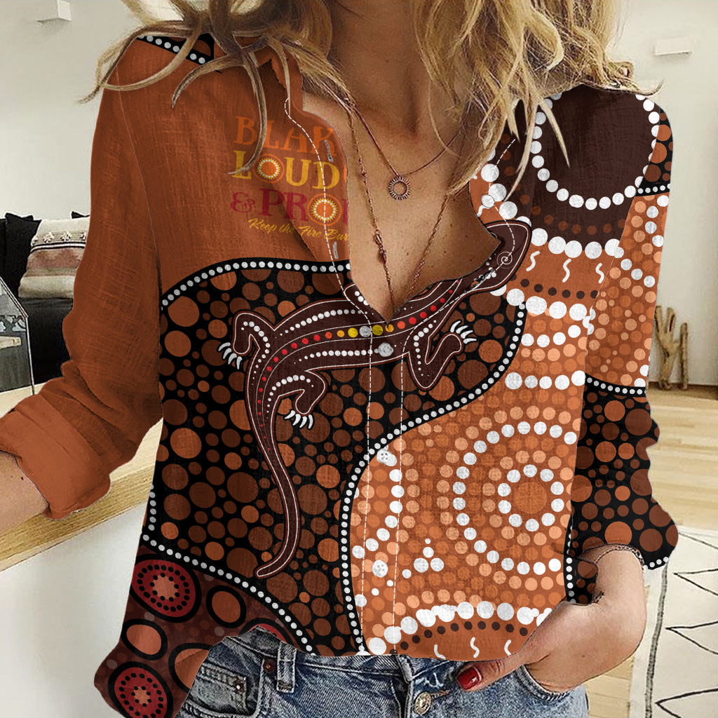 Lizard NAIDOC 2024 Women Casual Shirt Aboriginal Art Style