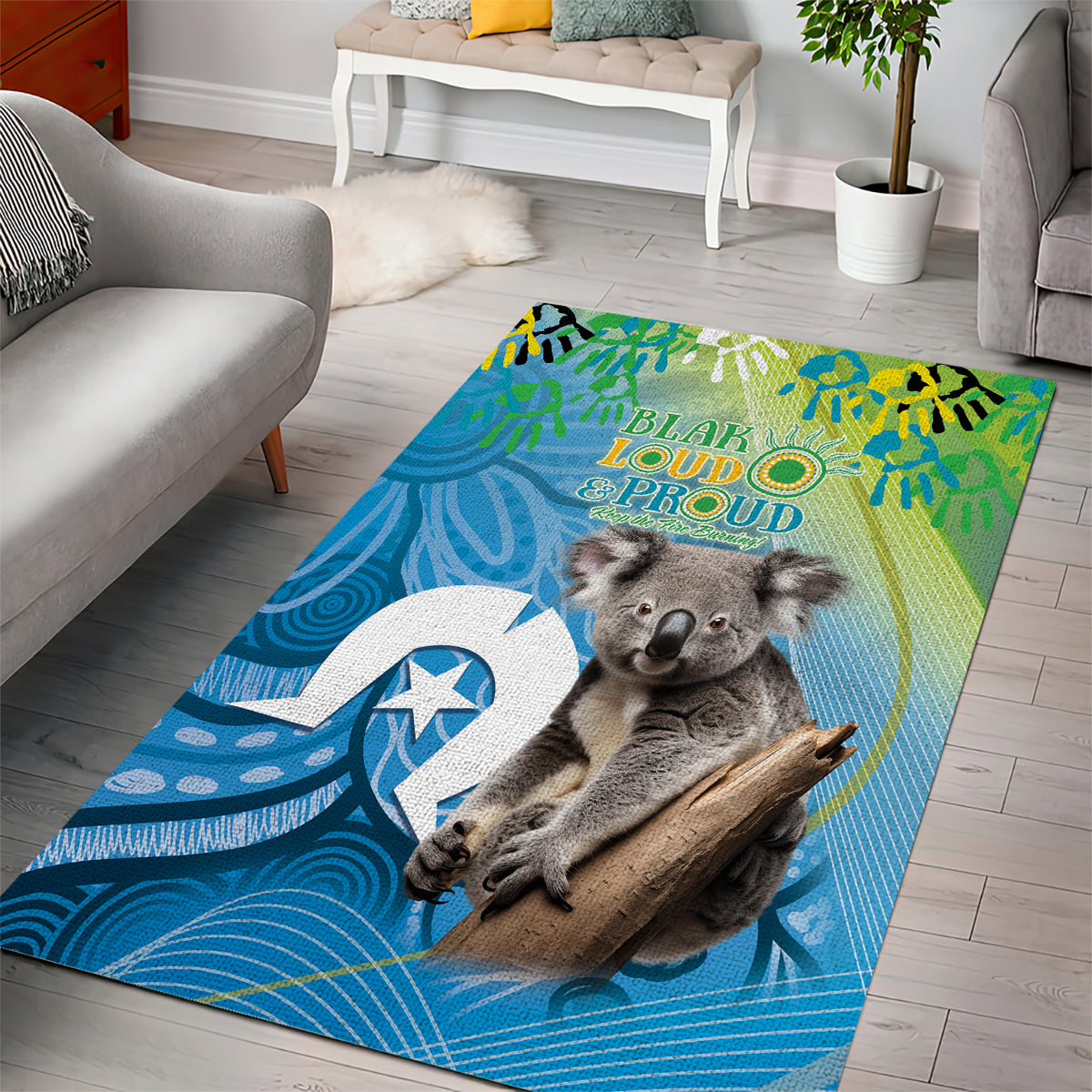 Vivid Minimal Koala NAIDOC 2024 Area Rug Aboriginal Art Style