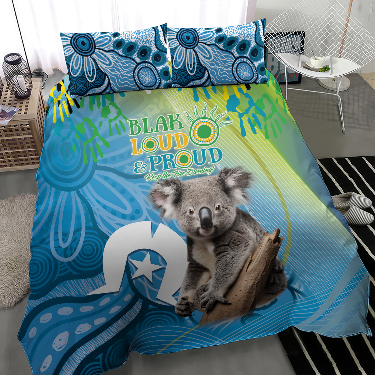 Vivid Minimal Koala NAIDOC 2024 Bedding Set Aboriginal Art Style