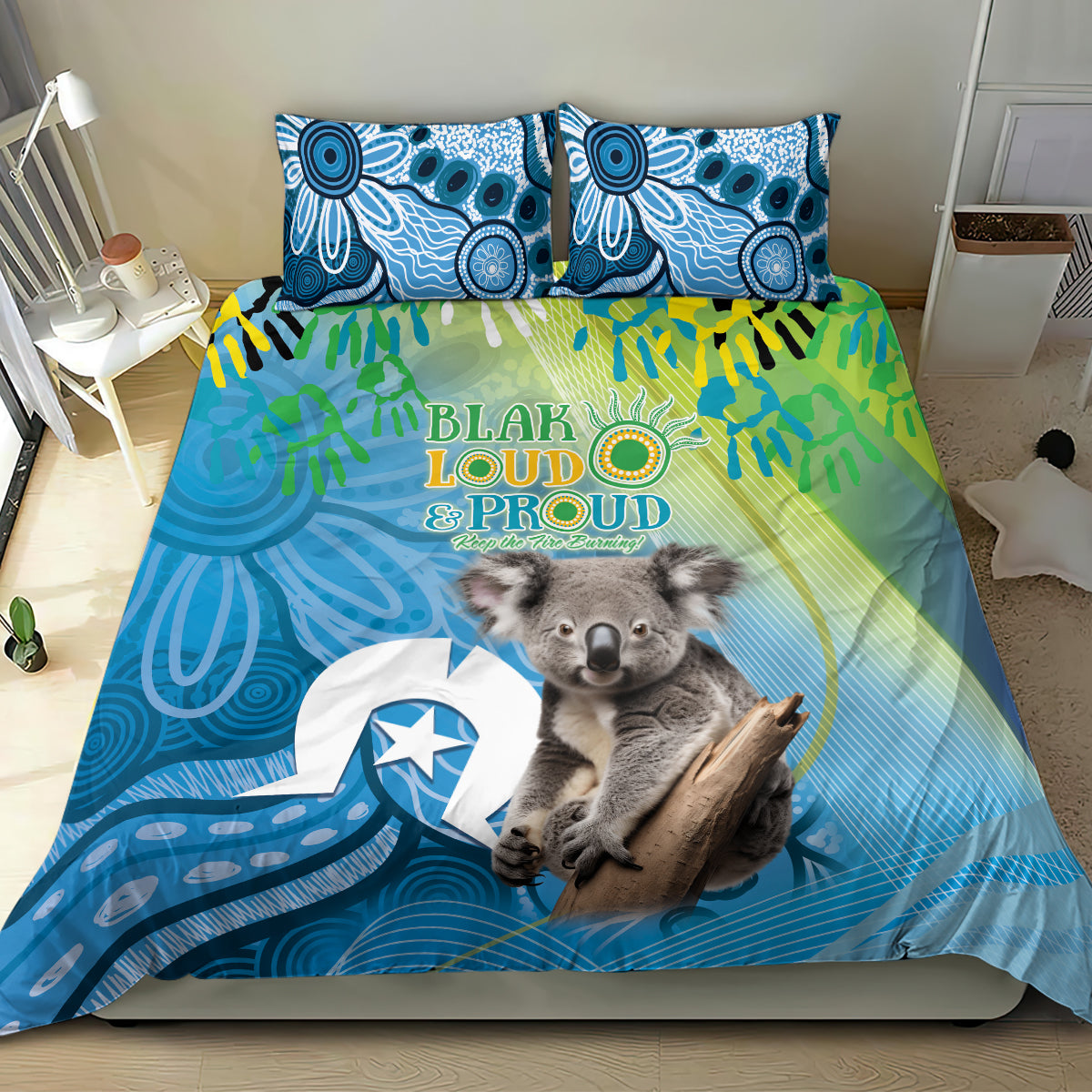 Vivid Minimal Koala NAIDOC 2024 Bedding Set Aboriginal Art Style