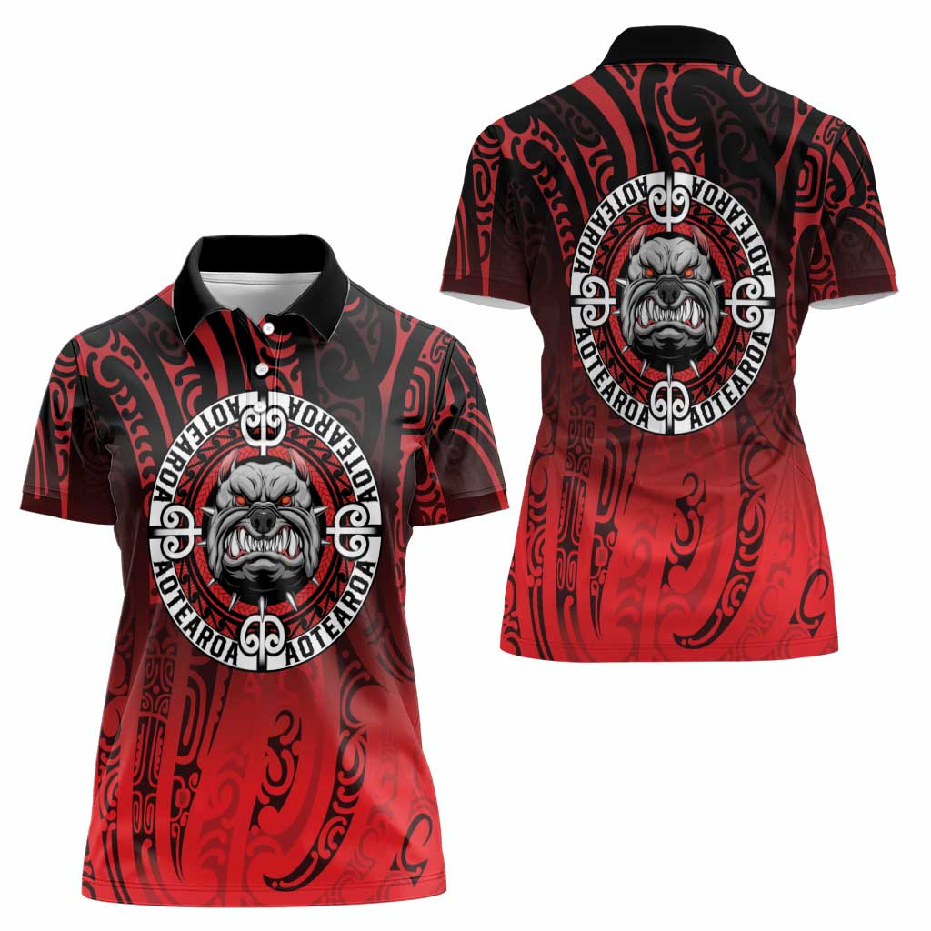 Aotearoa Bulldog Women Polo Shirt New Zealand Kowhaiwhai Tribal