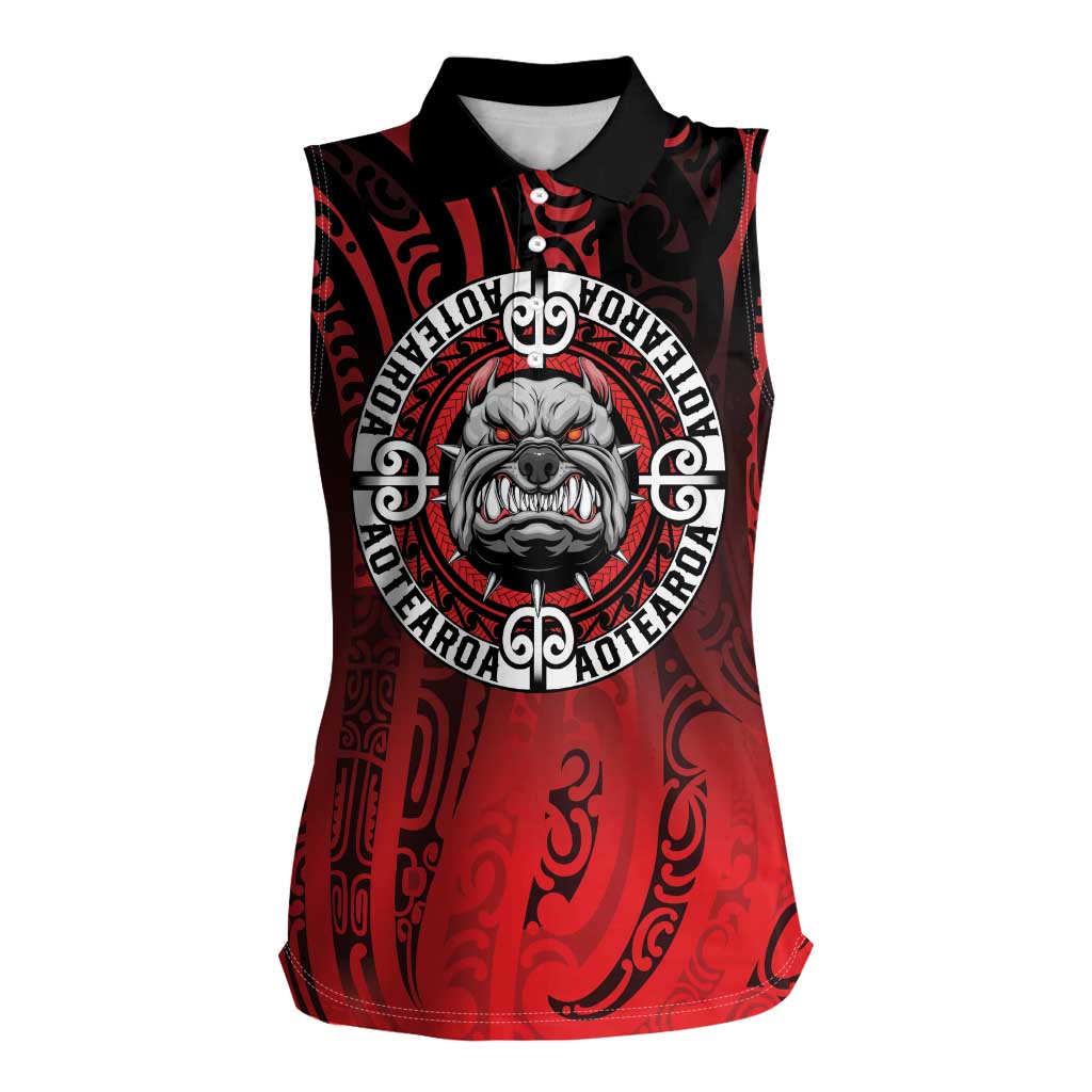 Aotearoa Bulldog Women Sleeveless Polo Shirt New Zealand Kowhaiwhai Tribal