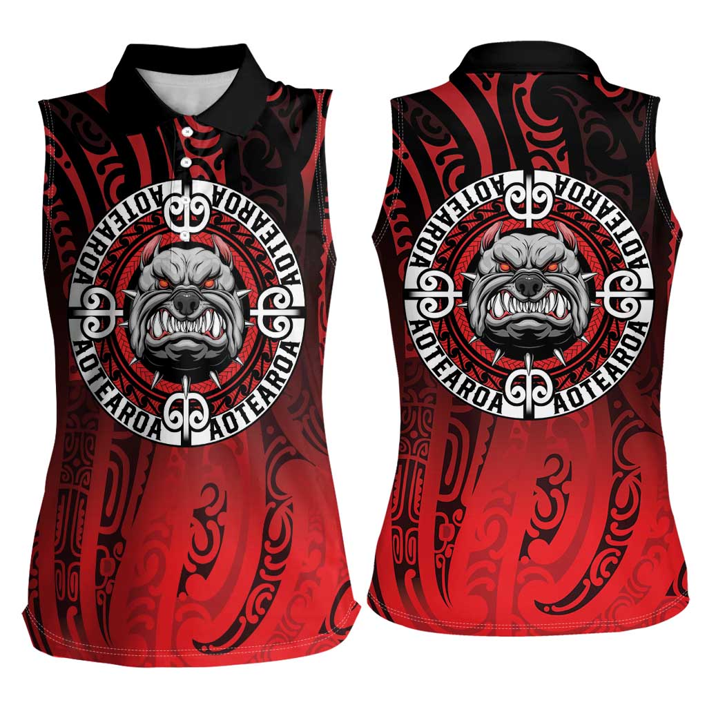 Aotearoa Bulldog Women Sleeveless Polo Shirt New Zealand Kowhaiwhai Tribal