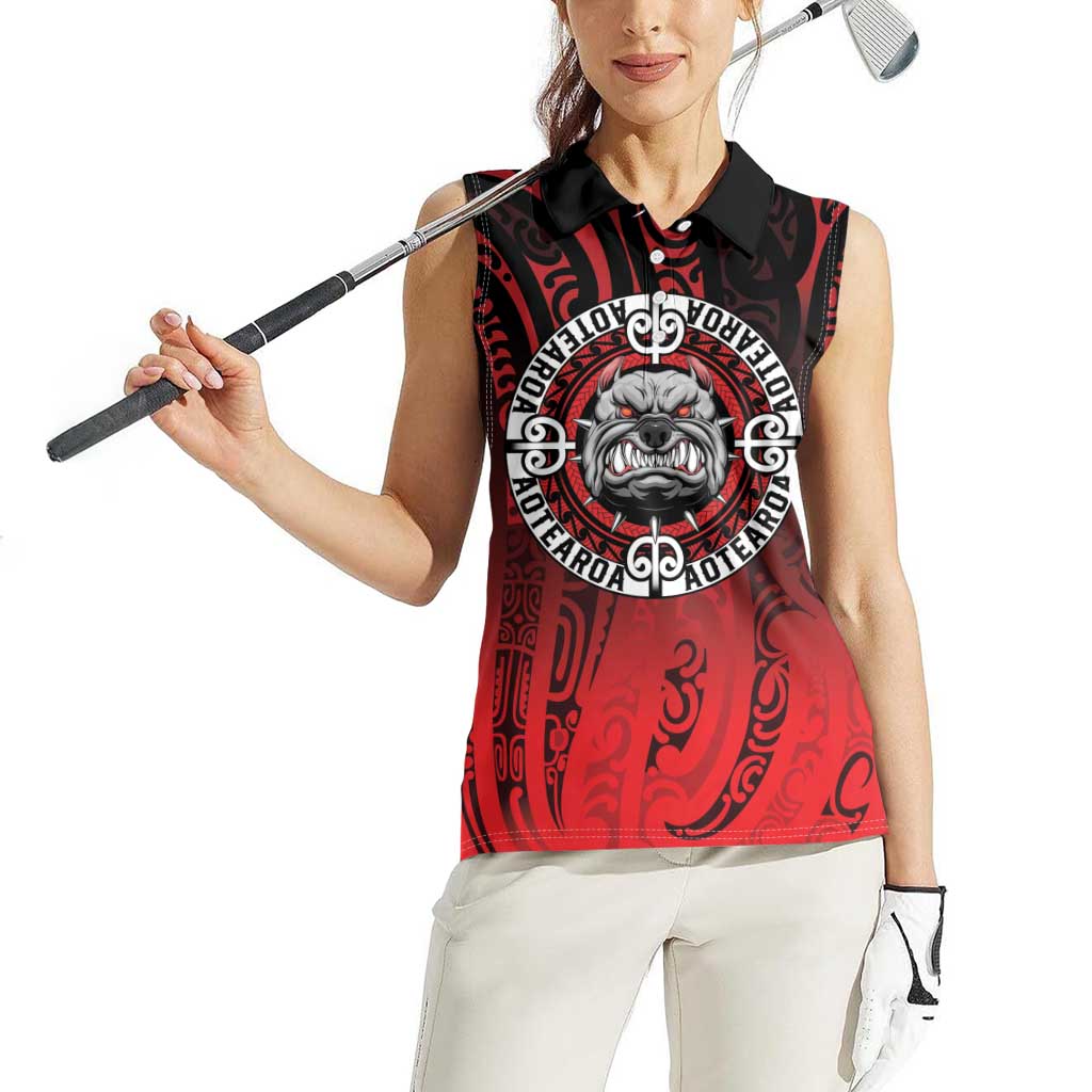 Aotearoa Bulldog Women Sleeveless Polo Shirt New Zealand Kowhaiwhai Tribal