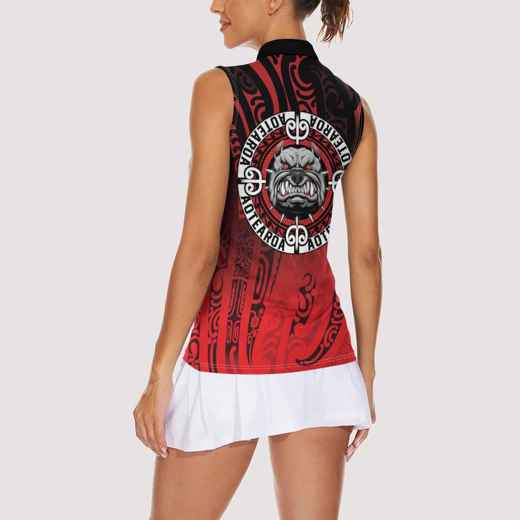 Aotearoa Bulldog Women Sleeveless Polo Shirt New Zealand Kowhaiwhai Tribal