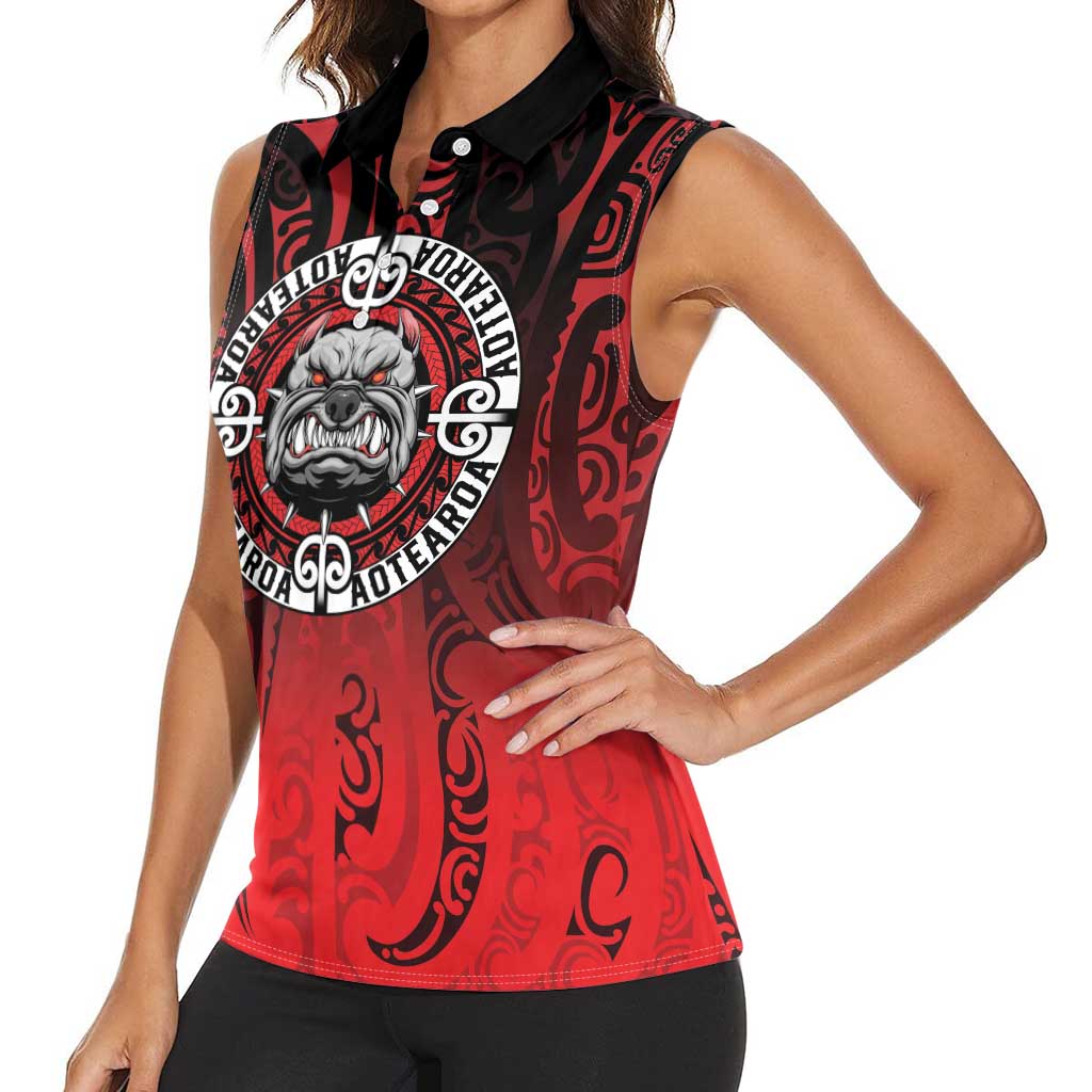 Aotearoa Bulldog Women Sleeveless Polo Shirt New Zealand Kowhaiwhai Tribal