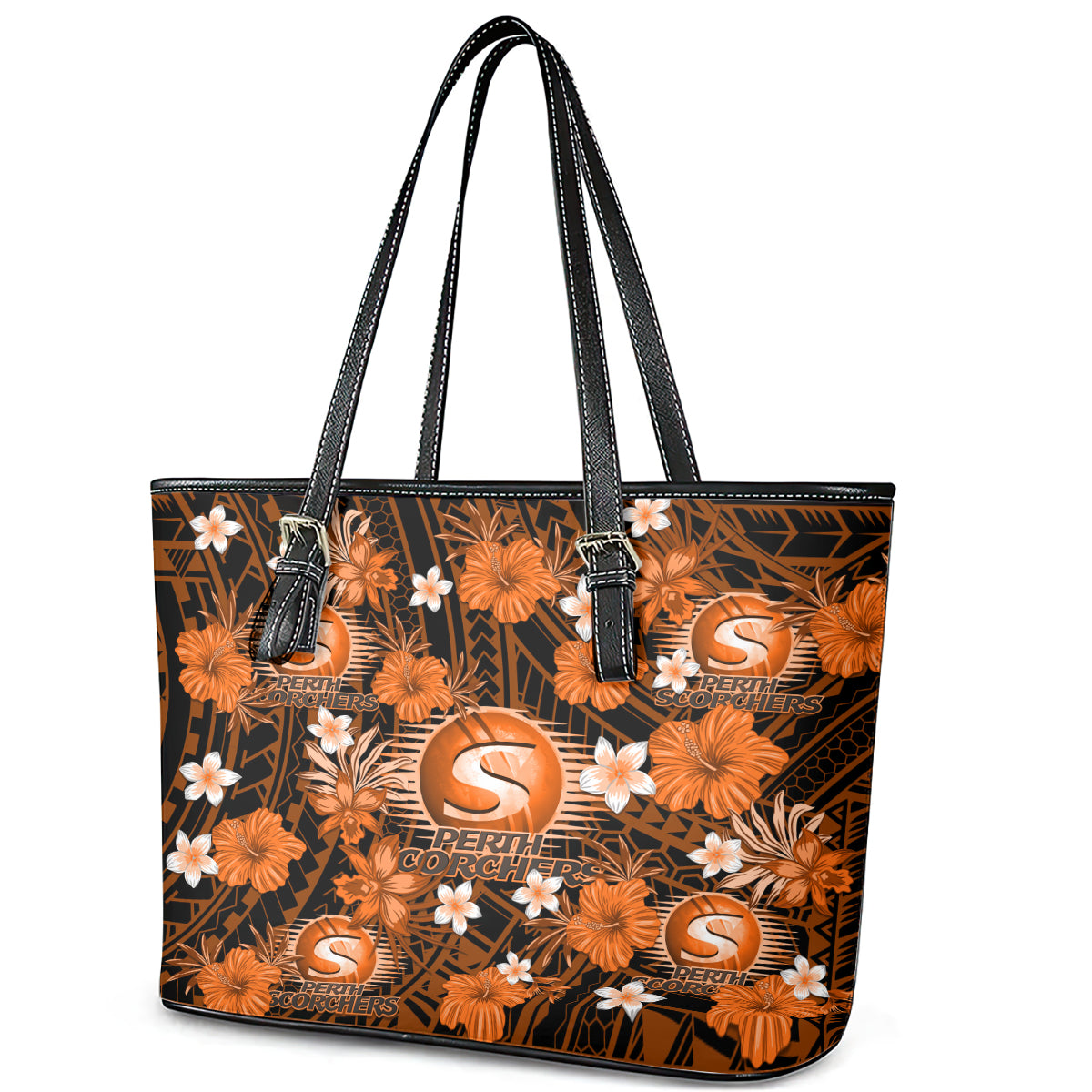 australian-scorchers-cricket-leather-tote-bag-baeuty-pacific-hibiscus-and-polynesian-pattern