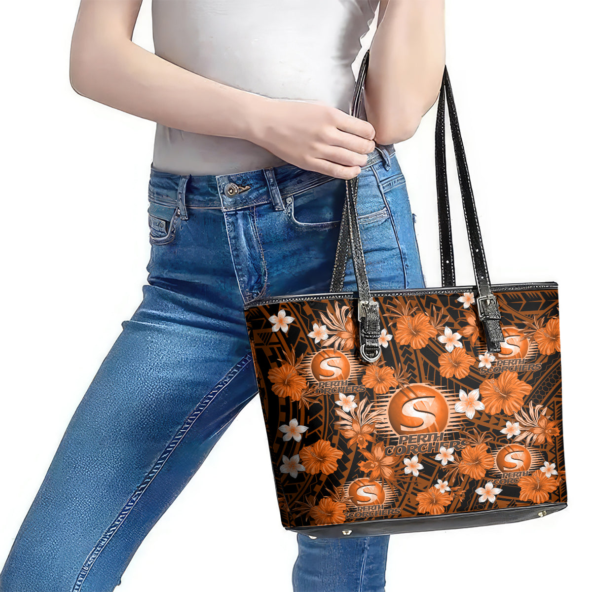 australian-scorchers-cricket-leather-tote-bag-baeuty-pacific-hibiscus-and-polynesian-pattern