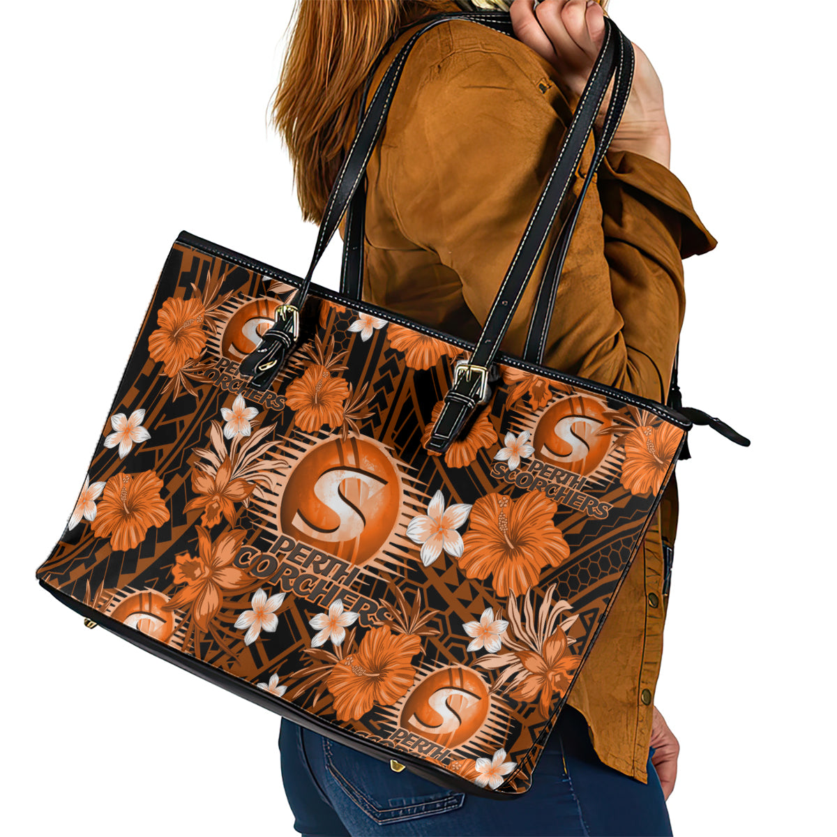 australian-scorchers-cricket-leather-tote-bag-baeuty-pacific-hibiscus-and-polynesian-pattern