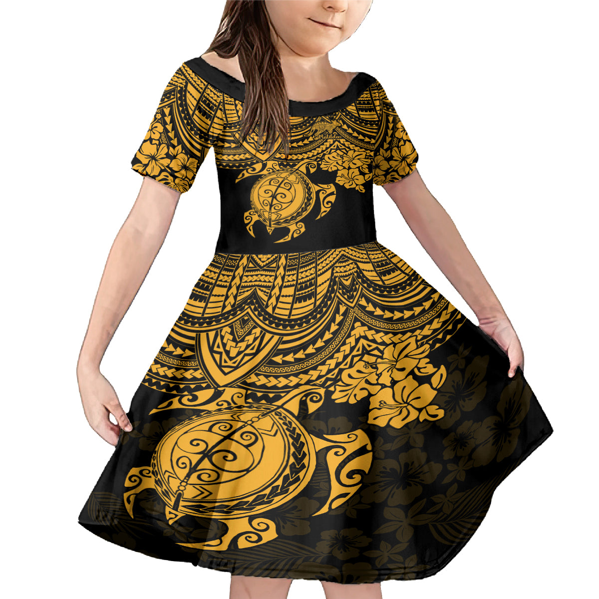 custom-australia-matildas-family-matching-mermaid-dress-and-hawaiian-shirt-hibiscus-and-turtle-with-polynesian-pattern