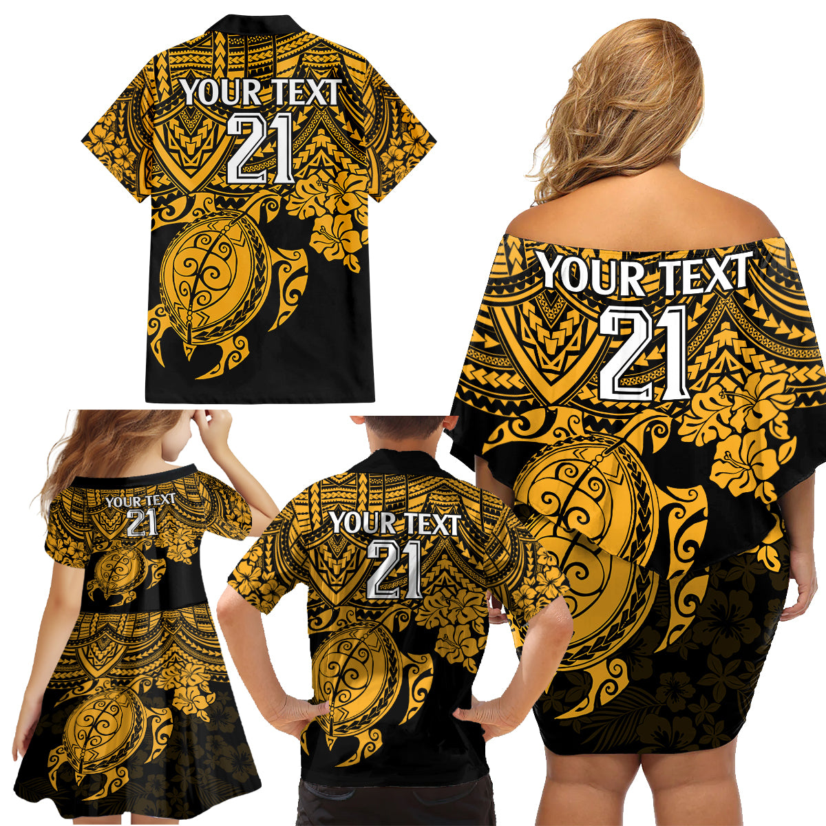 custom-australia-matildas-family-matching-off-shoulder-short-dress-and-hawaiian-shirt-hibiscus-and-turtle-with-polynesian-pattern