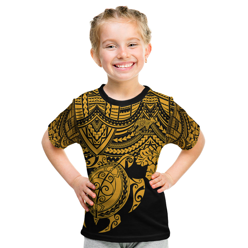 custom-australia-matildas-kid-t-shirt-hibiscus-and-turtle-with-polynesian-pattern