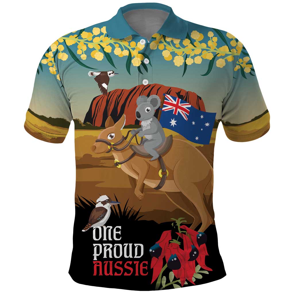 26 January One Proud Aussie Polo Shirt Kangaroo and Koala Happy Australia Day