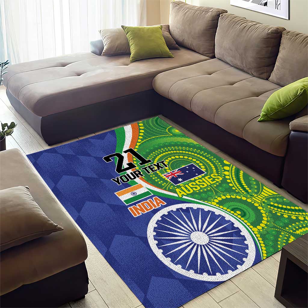 India Vs Australian Cricket Custom Area Rug Ashoka Chakra and Aboriginal Together